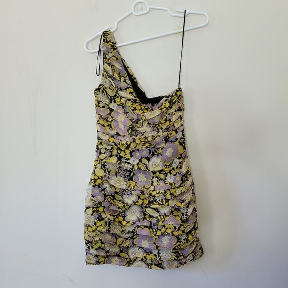 Zara Floral Ruched One Shoulder Mini Dress  - Picture 4 of 5